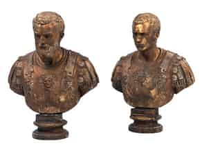 Detail images:  Paar Bronzebüsten römischer Imperatoren