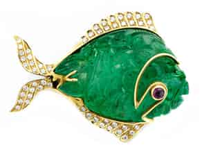 Detailabbildung:   Smaragd-Brillant-Fischbrosche