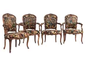 Detail images:   Satz von vier Barockstühlen mit Tapisseriebezug