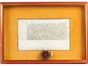 Detail images:  Pergamenturkunde mit rotem Lacksiegel von Herzog Friedrich