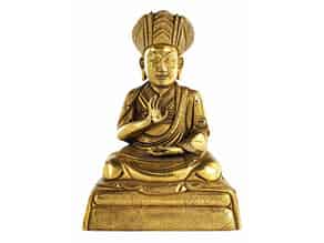 Detail images:  † Tibetanische Bronzefigur eines sitzenden Lama