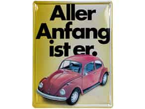 Detailabbildung:  Metallwerbeschild VW Käfer „Aller Anfang ist er“