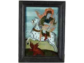Detailabbildung:  Hinterglasbild mit Darstellung des Heiligen Georg zu Pferd
