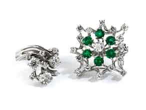Detailabbildung:  Diamantring und Brillant-Smaragd-Clipeinhänger