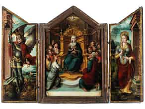 Detail images:  Kleiner Klappaltar-Triptychon mit Darstellung des Pfingstwunders und der Heiligen Luitgard von Wittchen