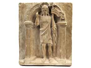 Detailabbildung:  Steinrelief mit Darstellung des Heiligen Johannes Baptist