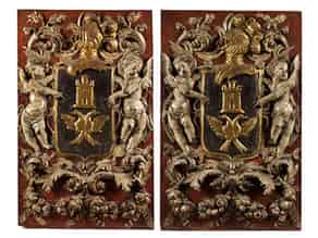 Detailabbildung:  Paar Hochrelieftafeln mit Wappen