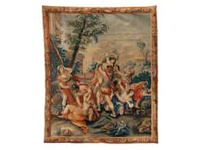 Detailabbildung:  Französischer Bildteppich des 18. Jahrhunderts mit historischer Szenerie