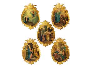 Detail images:  Satz von fünf Wandappliken bzw. Kusstafeln mit Szenen aus dem Leben von Maria und Jesus