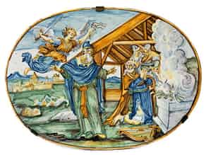 Detailabbildung:  Ovale Castelli-Majolika-Platte mit Opferszene König Davids