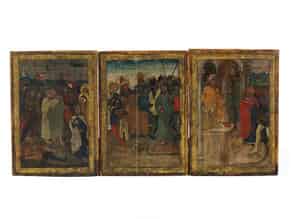Detail images:  Musealer Zyklus aus dem Lebens- und der Leidensgeschichte Jesu in 15 Holztäfelchen mit aufgezogenen Pergamentmalereien