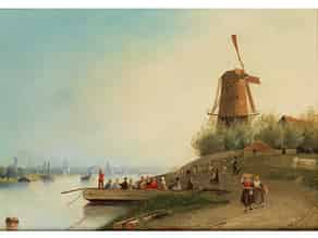 Detailabbildung:  Holländische Flusslandschaft mit Windmühle