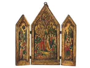 Detailabbildung:  Historisches Triptychon im gotischen Stil mit Vermählungsszene