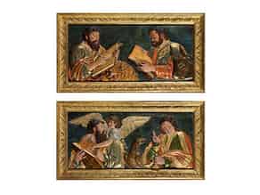 Detailabbildung:  Paar querformatige Reliefs mit Darstellungen der vier Evangelisten