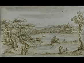 Detail images:  Italienische Sepia-Tuschzeichnung: Ansicht von Florenz