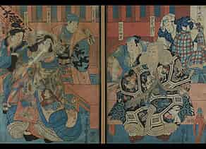 Detailabbildung:  Zwei japanische Farbholzschnitte, gemeinsam gerahmt Künstler: Ichiyusai Kuniyoshi Zusammengehörige