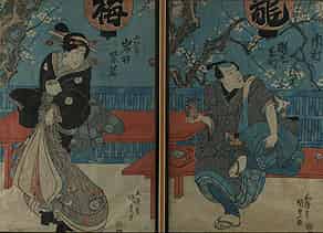 Detail images:  Zwei Japanische Farbholzschnitte, gemeinsam gerahmt Künstler: Gosei, Hotei Gosei/Hokusai School (1804-35)
