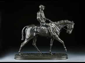 Detailabbildung:  Bronzefigur eines Jockeyreiters von Pierre-Jules Mène 1810 - 1871