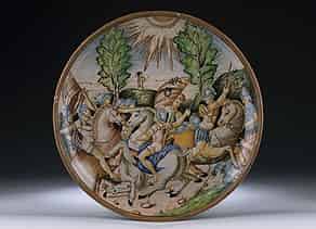 Detail images:  Italienische Majolika-Platte in der Art von Urbino