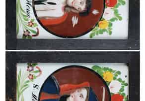 Detailabbildung:  Paar Hinterglasbilder mit Darstellung von Ecce Homo sowie der Heiligen Maria