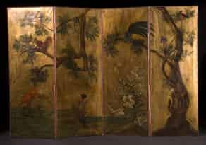 Detail images:  Vierteiliger Paravent mit Chinoiserie-Malereien