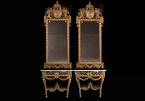 Detailabbildung:  Paar Louis XVI-Wandkonsolen mit hohen Spiegelaufsätzen