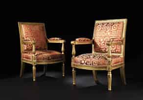 Detailabbildung:  Paar blattvergoldete Louis XVI-Sessel