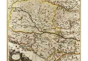 Detailabbildung:  Große, handkolorierte Landkarte “Corso del Danubio/ da Vienna Sin a Nicopoli e Paesi Adiacenti...”