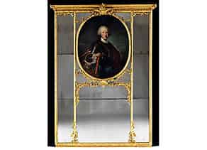Detailabbildung:  Kamin-Spiegel-Trumeau mit dem Herzog Portrait Vittorio Amadeo III von Savoyen aus der Hand des Hofmalers Giuseppe Bonito, 1707-1789