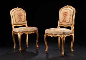 Detailabbildung:  Paar Louis XV-Stühle mit Aubusson-Bezügen