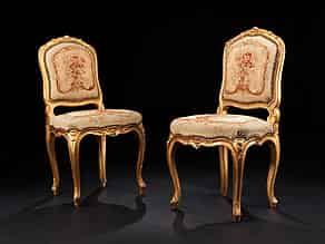 Detailabbildung:  Paar Louis XV-Stühle mit Aubusson-Bezügen