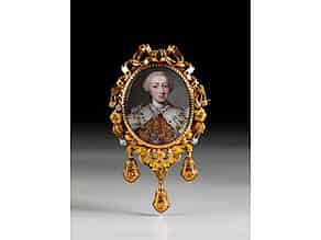 Detail images:  Goldbrosche mit Miniaturbildnis von George III. (1760 König von England)