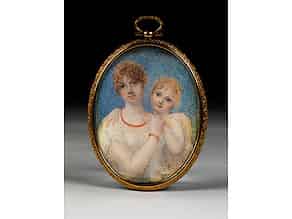 Detail images:  Ovales Miniaturbildnis eines Geschwisterpaares, Richard Cosway, zug.