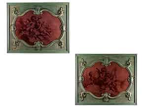 Detailabbildung:  Paar Supraportbilder in Grisaille-Technik in den originalen Vertäfelungsrahmen