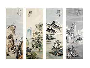 Detailabbildung:  Satz von vier chinesischen Rollbild-Tuschmalereien, die vier Jahrezeiten darstellend