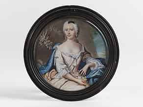 Detailabbildung:  Rundes Miniatur-Portraitbildnis einer adeligen Dame