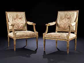 Detailabbildung:  Paar Louis XVI-Fauteuils mit Aubusson-Bezügen