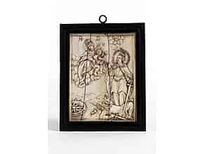 Detailabbildung:  Elfenbein-Schnitzrelieftafel mit Darstellung der Heiligen Katharina