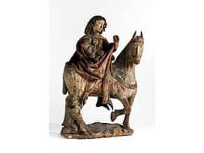 Detailabbildung:  Geschnitzte Figurengruppe des Heiligen Martin zu Pferd