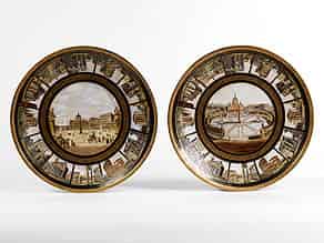 Detailabbildung:  Paar große Porzellan-Bildplatten mit Ansichten von Rom