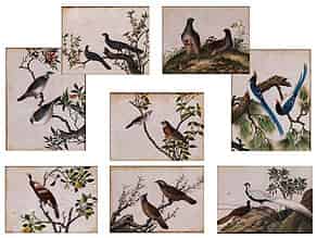 Detail images:  Satz von acht Vogelbildern auf chinesischem Reispapier