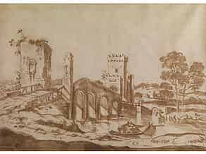 Detail images:  Sepiazeichnung mit Darstellung der Milvinischen Brücke bei Rom