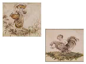 Detail images:  Paar kolorierte französische Zeichnungen