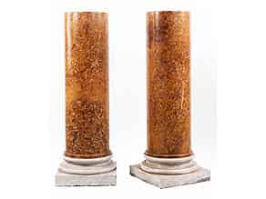 Detail images:  Paar Piedestalsäulen in Veroneser Marmor mit Basen in Carrara-Marmor
