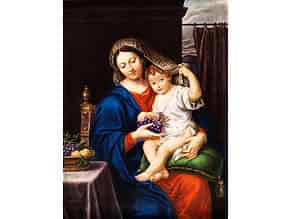 Detailabbildung:  Porzellanbild mit Darstellung der Maria mit dem Kind
