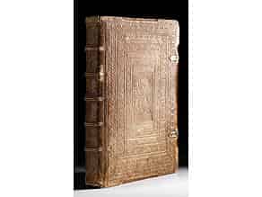 Detailabbildung:  Sammelband mit 3 Holzschnittbüchern des 16. Jahrhundert, dabei die erste deutsche Homer-Ausgabe