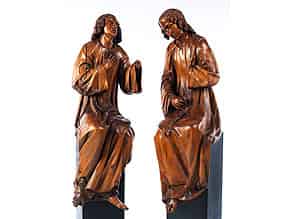 Detail images:  Geschnitztes Figurenpaar zweier sitzender Jünglingsgestalten