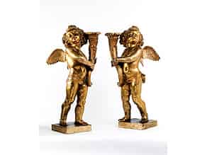 Detailabbildung:  Paar große, qualitätvolle Leuchterengel in Bronze