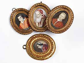 Detail images:  Satz von vier Portraitminiaturen mit Darstellung von Päpsten