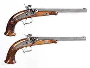 Detail images:  Paar Duell-Pistolen im Kasten von dem Büchsenmeister Ernst Blancke in Naumburg